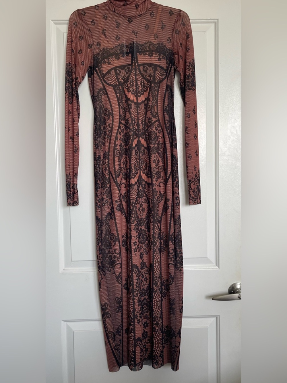 AFRM Turtleneck Long Sleeve Mesh Dress